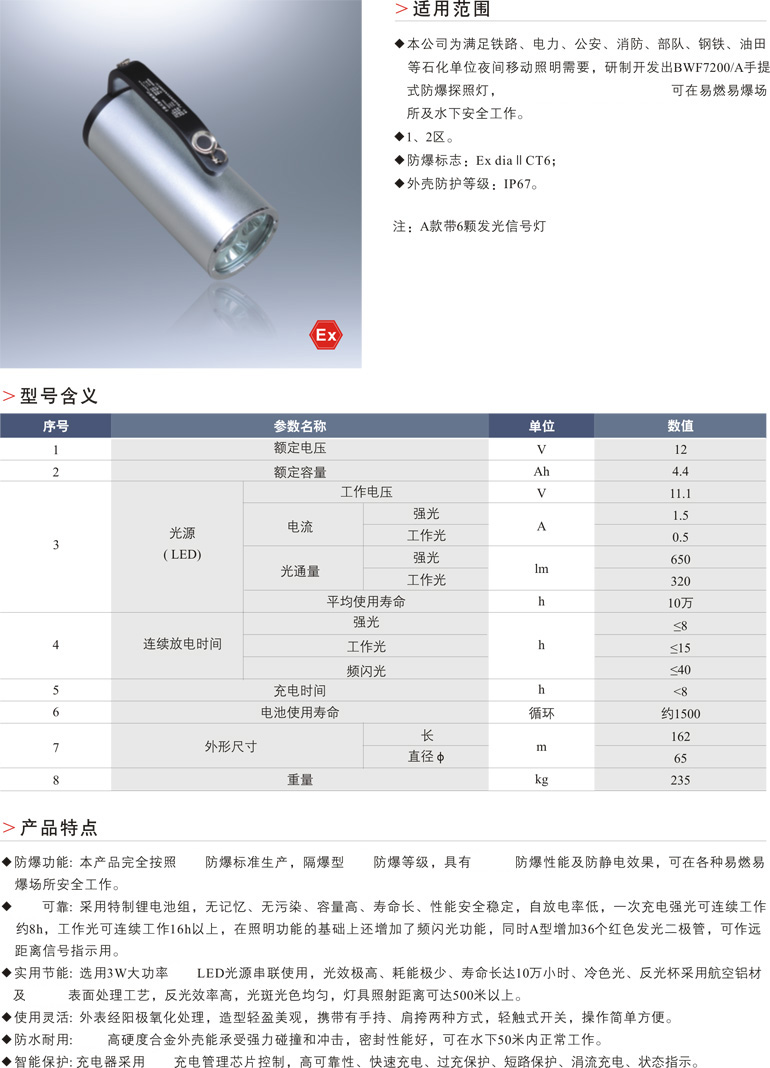 BWF7200手提式防爆探照灯