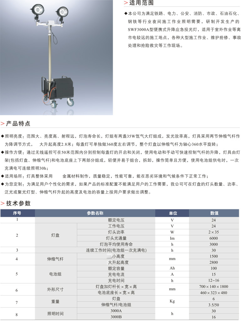 SWF3000A便携式升降应急工作灯